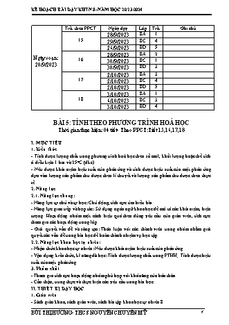 Giáo án Khoa học tự nhiên 8 (Kết nối tri thức) - Bài 5: Tính theo phương trình hóa học - Năm học 2023-2024 - Trường THCS Nguyễn Chuyên Mỹc