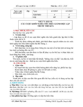 Giáo án Lịch sử và Địa lí 6 (Kết nối tri thức) - Bài 15: Các cuộc khởi nghĩa tiêu biểu giành độc lập trước thế kỉ X - Trường THCS Nguyễn Chuyên Mỹ