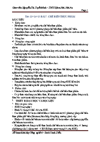 Kế hoạch bài dạy Công nghệ 6 (Cánh diều) - Bài 7: Chế biến thực phẩm - Nguyễn Thị Tuyết Minh