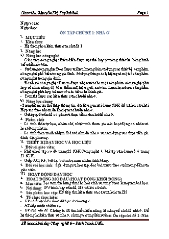 Kế hoạch bài dạy Công nghệ 6 (Cánh diều) - Ôn tập chủ đề 1: Nhà ở - Nguyễn Thị Tuyết Minh