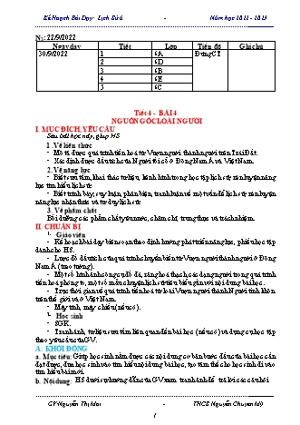 Kế hoạch bài dạy Lịch sử và Địa lí 6 (Kết nối tri thức) - Bài 4: Nguồn gốc loài người - Năm học 2022-2023 - Nguyễn Thị Mai