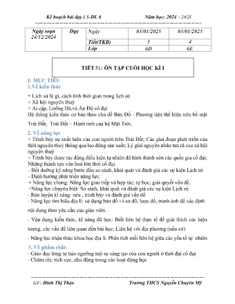 Kế hoạch bài dạy Lịch sử và Địa lí 6 (Kết nối tri thức) - Tiết 51: Ôn tập cuối học kì 1 - Năm học 2024-2025 - Đinh Thị Thảo