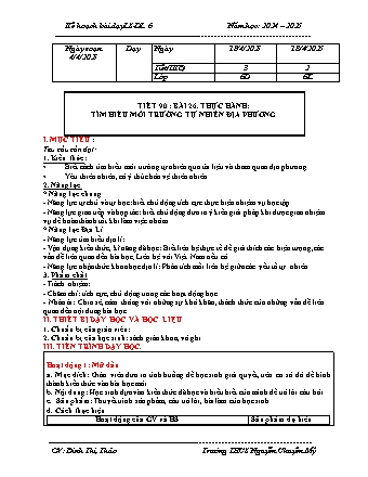 Kế hoạch bài dạy Lịch sử và Địa lí 6 (Kết nối tri thức) - Tiết 90 - Bài 26: Thực hành tìm hiểu môi trường tự nhiên địa phương - Năm học 2024-2025 - Đinh Thị Thảo