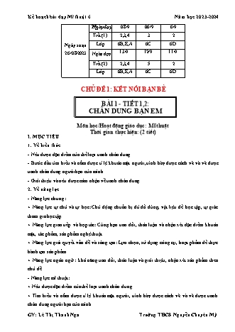 Kế hoạch bài dạy Mĩ thuật 6 (Kết nối tri thức) - Chủ đề 1 - Bài 1: Chân dung bạn em - Năm học 2023-2024 - Lê Thị Thanh Nga