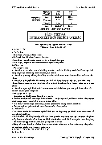 Kế hoạch bài dạy Mĩ thuật 6 (Kết nối tri thức) - Chủ đề 1 - Bài 5: In tranh kết hợp nhiều bản khác - Năm học 2023-2024 - Lê Thị Thanh Nga