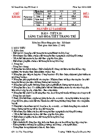 Kế hoạch bài dạy Mĩ thuật 6 (Kết nối tri thức) - Chủ đề 2 - Bài 5: Sáng tạo họa tiết trang trí - Năm học 2023-2024 - Lê Thị Thanh Nga