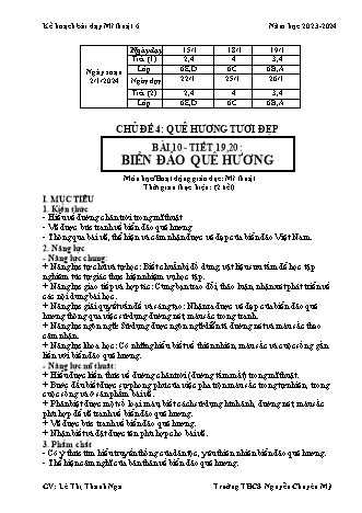 Kế hoạch bài dạy Mĩ thuật 6 (Kết nối tri thức) - Chủ đề 4 - Bài 10: Biển đảo quê hương - Năm học 2023-2024 - Lê Thị Thanh Nga