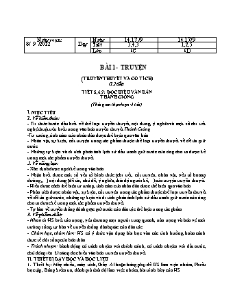 Kế hoạch bài dạy Ngữ văn 6 (Cánh diều) - Bài 1: Truyện Thánh Gióng - Năm học 2022-2023 - Trường THCS Nguyễn Chuyên Mỹ