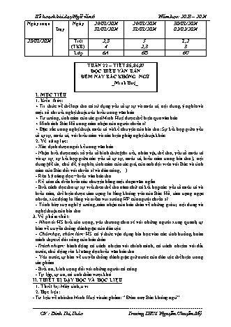 Kế hoạch bài dạy Ngữ văn 6 (Cánh diều) - Bài: Đêm nay bác không ngủ - Năm học 2023-2024 - Đinh Thị Thảo