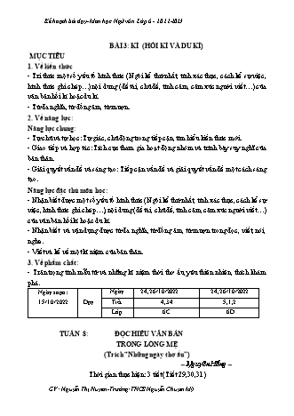 Kế hoạch bài dạy Ngữ văn 6 (Kết nối tri thức) - Bài 3: Kí (Hồi kí và Du kí) - Năm học 2022-2023 - Nguyễn Thị Huyền