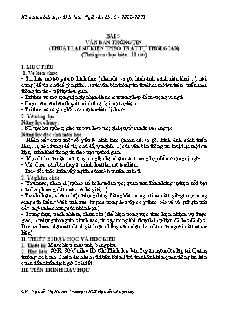 Kế hoạch bài dạy Ngữ văn 6 (Kết nối tri thức) - Bài 5: Văn bản thông tin (Thuật lại sự kiện theo trật tự thời gian) - Năm học 2022-2023 - Nguyễn Thị Huyền