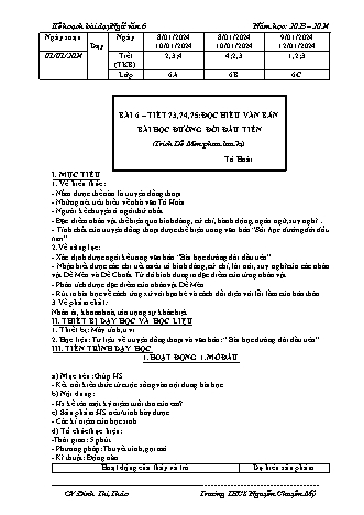 Kế hoạch bài dạy Ngữ văn 6 (Kết nối tri thức) - Bài: Bài học đường đời đầu tiên - Năm học 2023-2024 - Đinh Thị Thảo