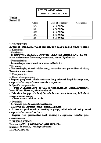 Kế hoạch bài dạy Tiếng Anh 6 (Global Success) - Review 1 (Units 1-3) - Trường THCS Nguyễn Chuyên Mỹ