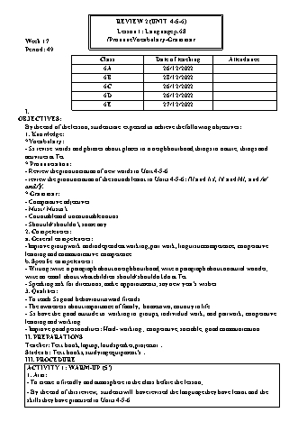 Kế hoạch bài dạy Tiếng Anh 6 (Global Success) - Review 2 (Units 4-6) - Trường THCS Nguyễn Chuyên Mỹ