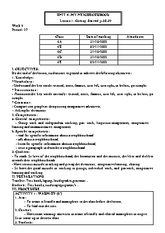 Kế hoạch bài dạy Tiếng Anh 6 (Global Success) - Week 11 - Unit 4: Neighbourhood - Lesson 1 - Trường THCS Nguyễn Chuyên Mỹ
