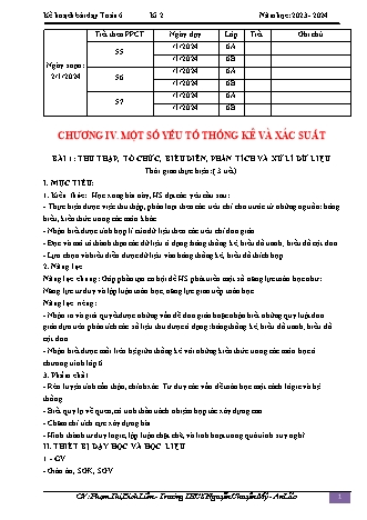 Kế hoạch bài dạy Toán 6 (Cánh diều) - Bài 1: Thu thập, tổ chức, biểu diễn, phân tích và xử lí dữ liệu - Năm học 2023-2024 - Phạm Thị Bích Liên