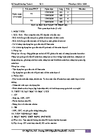 Kế hoạch bài dạy Toán 6 (Cánh diều) - Bài 10: Hai bài toán về phân số - Năm học 2023-2024 - Ngô Thị Thế