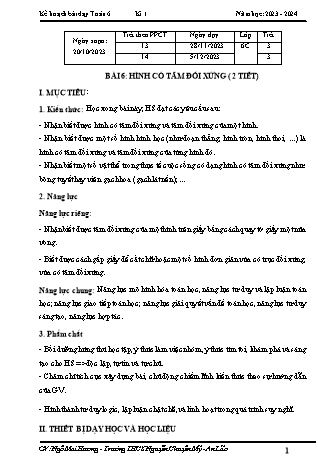 Kế hoạch bài dạy Toán 6 (Cánh diều) - Bài 6: Hình có trục đối xứng - Năm học 2023-2024 - Ngô Mai Hương