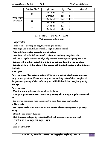 Kế hoạch bài dạy Toán 6 (Cánh diều) - Bài 9: Tỉ số, tỉ số phần trăm - Năm học 2023-2024 - Phạm Thị Bích Liên