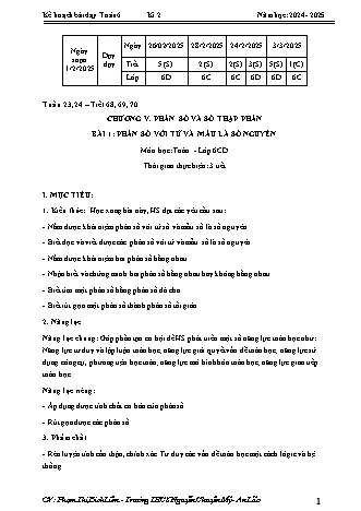 Kế hoạch bài dạy Toán 6 (Cánh diều) - Chương 5 - Bài 1: Phân số với tử và mẫu là số nguyên - Năm học 2024-2025 - Phạm Thị Bích Liên