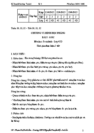 Kế hoạch bài dạy Toán 6 (Cánh diều) - Chương 5 - Bài 5: Góc - Năm học 2023-2024 - Phạm Thị Bích Liên