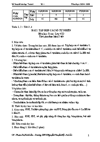 Kế hoạch bài dạy Toán 6 (Cánh diều) - Tuần 1+2 - Bài 2: Tập hợp các số tự nhiên (Tiết 3+4) - Năm học 2024-2025 - Phạm Thị Bích Liên