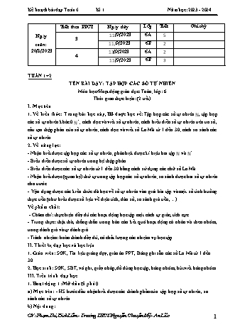 Kế hoạch bài dạy Toán 6 (Cánh diều) - Tuần 1+2 - Bài: Tập hợp các số tự nhiên - Năm học 2023-2024 - Phạm Thị Bích Liên