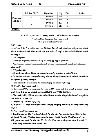 Kế hoạch bài dạy Toán 6 (Cánh diều) - Tuần 2 - Bài 3: Phép cộng, phép trừ các số tự nhiên - Năm học 2023-2024 - Phạm Thị Bích Liên