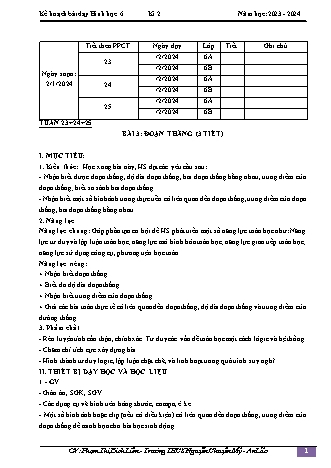 Kế hoạch bài dạy Toán 6 (Cánh diều) - Tuần 22-25 - Bài 3: Đoạn thẳng - Năm học 2023-2024 - Phạm Thị Bích Liên