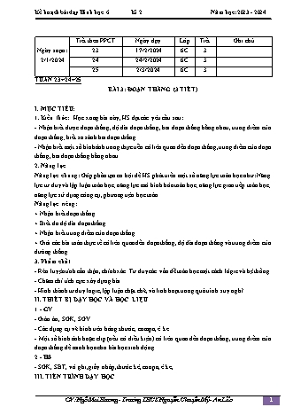 Kế hoạch bài dạy Toán 6 (Cánh diều) - Tuần 23-25 - Bài 3: Đoạn thẳng - Năm học 2023-2024 - Ngô Mai Hương