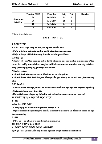 Kế hoạch bài dạy Toán 6 (Cánh diều) - Tuần 26-29 - Bài 4: Tia - Năm học 2023-2024 - Ngô Mai Hương