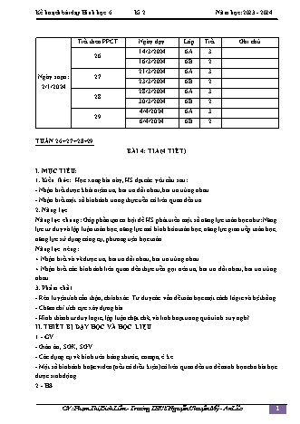 Kế hoạch bài dạy Toán 6 (Cánh diều) - Tuần 26-29 - Bài 4: Tia - Năm học 2023-2024 - Trường THCS Nguyễn Chuyên Mỹ