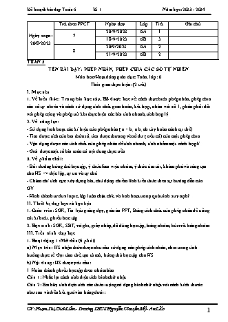 Kế hoạch bài dạy Toán 6 (Cánh diều) - Tuần 3 - Bài: Phép nhân, phép chia các số tự nhiên - Năm học 2023-2024 - Phạm Thị Bích Liên