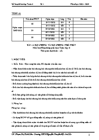 Kế hoạch bài dạy Toán 6 (Kết nối tri thức) - Bài 13: Bội chung và bội chung nhỏ nhất - Năm học 2023-2024 - Phạm Thị Bích Liên