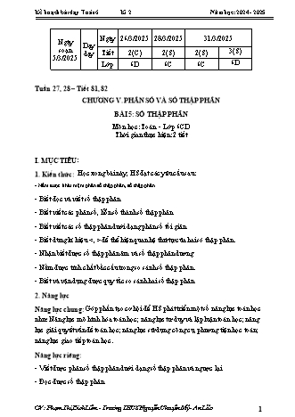 Kế hoạch bài dạy Toán 6 (Kết nối tri thức) - Chương 5 - Bài 5: Số thập phân - Năm học 2023-2024 - Phạm Thị Bích Liên