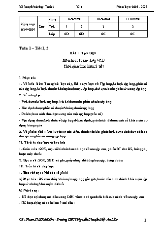 Kế hoạch bài dạy Toán 6 (Kết nối tri thức) - Tuần 1 - Bài 1: Tập hợp - Năm học 2024-2025 - Trường THCS Nguyễn Chuyên Mỹ