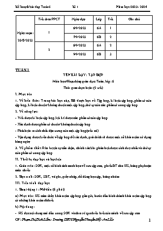 Kế hoạch bài dạy Toán 6 (Kết nối tri thức) - Tuần 1 - Bài 1: Tập hợp - Năm học 2023-2024 - Phạm Thị Bích L