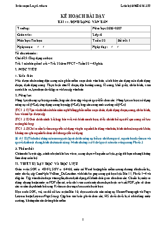Giáo án Tin học lớp 6 - Bài 11. Định dạng văn bản (Tích hợp năng lực số và AI) (Năm học 2026-2027)