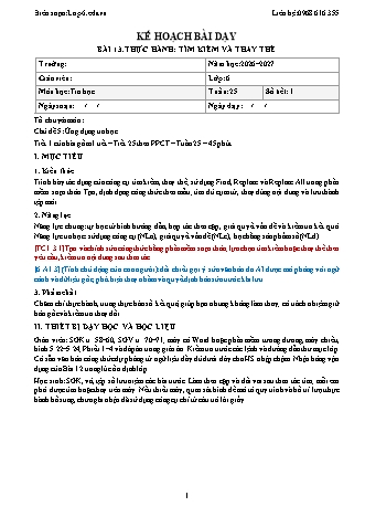 Giáo án Tin học lớp 6 - Bài 13. Thực hành: Tìm kiếm và thay thế (Tích hợp năng lực số và AI) (Năm học 2026-2027)