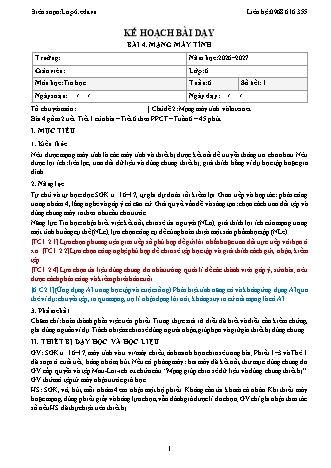 Giáo án Tin học lớp 6 - Bài 4. Mạng máy tính (Tích hợp năng lực số và AI) (Năm học 2026-2027)