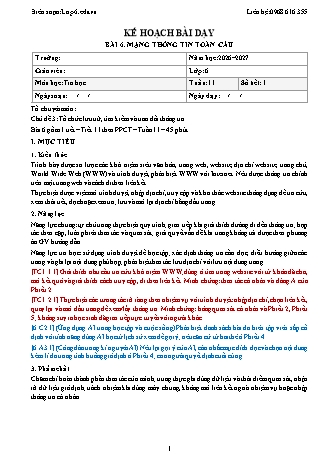 Giáo án Tin học lớp 6 - Bài 6. Mạng thông tin toàn cầu (Tích hợp năng lực số và AI) (Năm học 2026-2027)