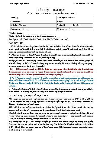 Giáo án Tin học lớp 6 - Bài 7. Tìm kiếm thông tin trên Internet (Tích hợp năng lực số và AI) (Năm học 2026-2027)