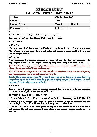 Giáo án Tin học lớp 6 - Bài 9. An toàn thông tin trên Internet (Tích hợp năng lực số và AI) (Năm học 2026-2027)