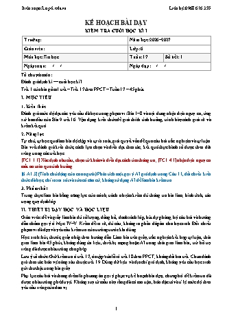 Giáo án Tin học lớp 6 - Kiểm tra cuối học kì I (Tích hợp năng lực số và AI) (Năm học 2026-2027)