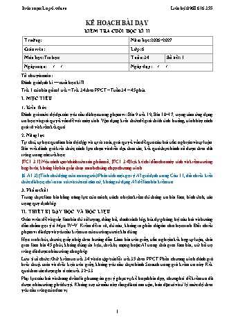 Giáo án Tin học lớp 6 - Kiểm tra cuối học kì II (Tích hợp năng lực số và AI) (Năm học 2026-2027)