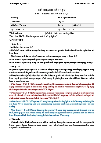 Trọn bộ giáo án Tin học lớp 6 năm học 2026-2027 (Tích hợp năng lực số và AI)