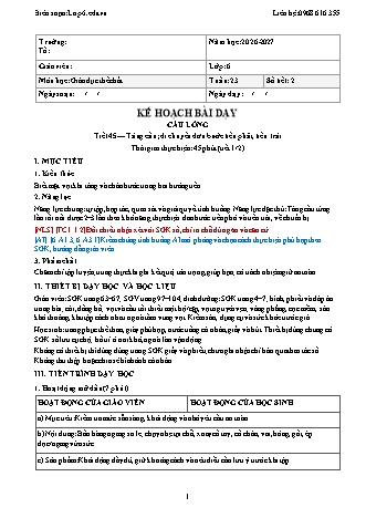 Giáo án GDTC lớp 6 - Tuần 23 - Năm học 2026-2027 (Tích hợp năng lực số và AI)
