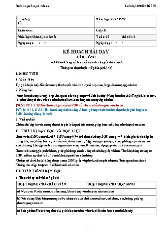 Giáo án GDTC lớp 6 - Tuần 25 - Năm học 2026-2027 (Tích hợp năng lực số và AI)