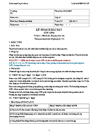 Giáo án GDTC lớp 6 - Tuần 27 - Năm học 2026-2027 (Tích hợp năng lực số và AI)