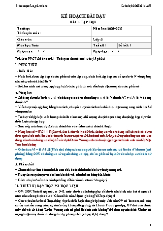 Giáo án Toán lớp 6 sách KNTT - Tuần 1 - Năm học 2026-2027 (Tích hợp năng lực số và AI)